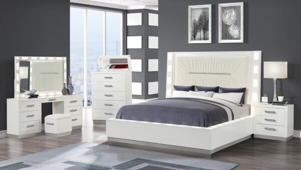 COCO KING 5 PC VANITY BEDROOM SET IN MILKY WHITE
