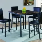 Dark Marble-Top Pub-Height Dining Room Set with Cushioned Chairs