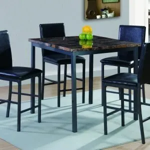 Dark Marble-Top Pub-Height Dining Room Set with Cushioned Chairs