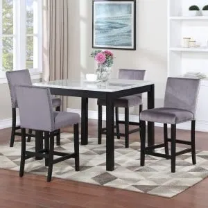 Gray Marble Counter Table & 4 Chairs
