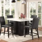 White Faux Marble Counter Table & 4 Black PU Chairs