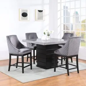 Grey Faux Marble Counter Table & 4 Grey Arm Chairs