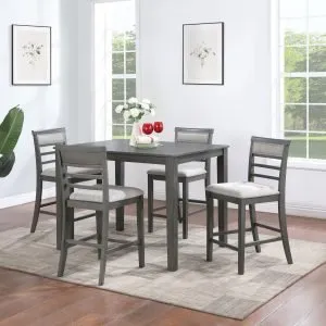 Grey Counter Table & 4 Fabric Chairs