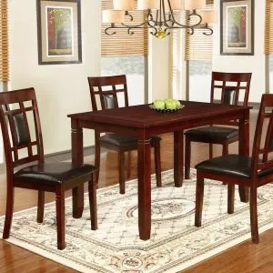 Dark Wood Dining Table & 4 Black PU Chairs