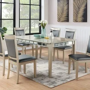 Mirrored Dining Table & 6 Grey PU Chairs