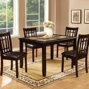 Dark Wood Dining Table & 4 Black PU Chairs