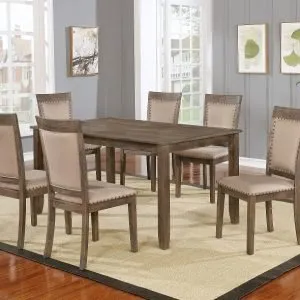 Rustic Wood Dining Table & 6 Upholstered Chairs