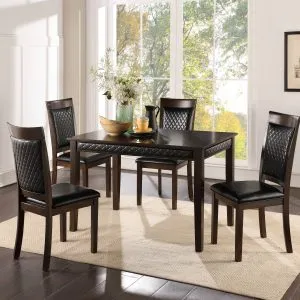 Dark Wood Dining Table & 4 Quilted Black PU Chairs