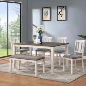 Two-Tone Dining Table with 4 Chairs & 1 Bench