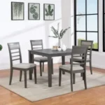 Modern Grey Dining Table & 4 Ladder-Back Chairs