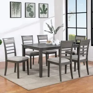 Modern Grey Dining Table & 6 Ladder-Back Chairs