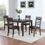 Dark Wood Dining Table & 4 Black PU Chairs
