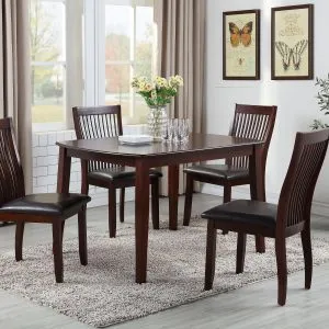 Classic Dark Wood Dining Table & 4 Slat-Back Chairs