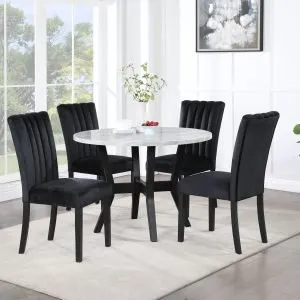 Modern Black Dining Table & 4 Cushioned Chairs
