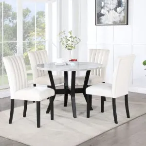 Modern White Marble Dining Table & 4 Velvet Chairs