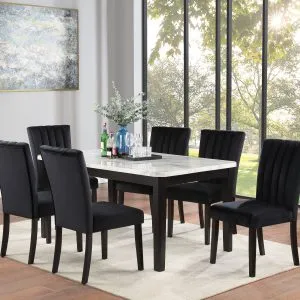 TABLE, 4 CHAIRS, BENCH - Elegant Black Set