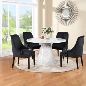 TABLE & 4 CHAIRS - White Faux Marble Set