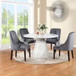TABLE & 4 CHAIRS - White Faux Marble with Grey Chairs