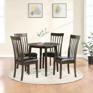 TABLE & 2 CHAIRS - Dark Brown Dropleaf Dining Set