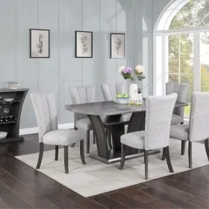 TABLE & 4 CHAIRS - Grey Faux Marble Dining Set
