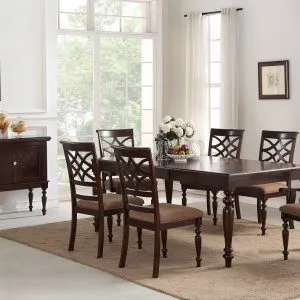 TABLE & 4 SIDE CHAIRS & 2 ARM CHAIRS & SERVER - Traditional Dark Brown Dining Set