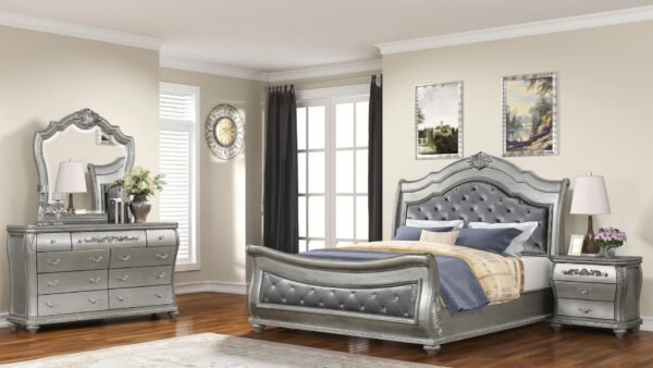 DESTINY KING 4 PC BEDROOM SET IN SILVER