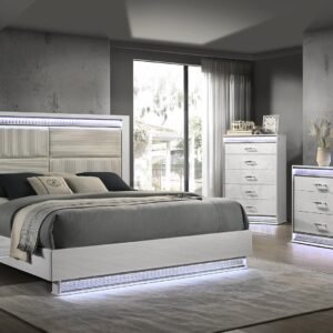 GLAM KING 5 PC BEDROOM SET IN WHITE