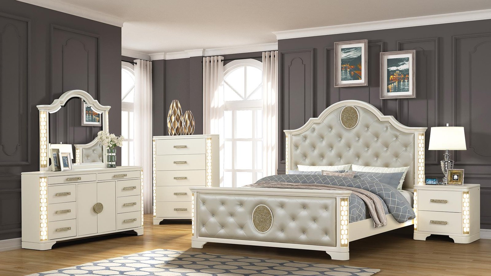 JASMINE KING 5 PC BEDROOM SET IN BEIGE