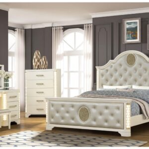 JASMINE KING 5 PC VANITY BEDROOM SET IN BEIGE