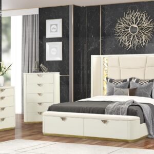 LA PIERRE KING 5 PC BEDROOM SET IN CREAM