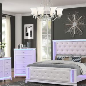 OPIUM KING 5 PC BEDROOM SET IN MILKY WHITE