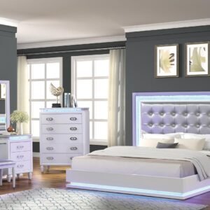 PASSION KING 5 PC VANITY BEDROOM SET IN MILKY WHITE