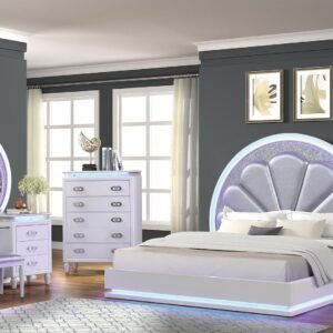 PERLA KING 5 PC VANITY BEDROOM SET IN MILKY WHITE