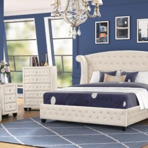 SOPHIA KING 5 PC VANITY BEDROOM SET IN CREAM