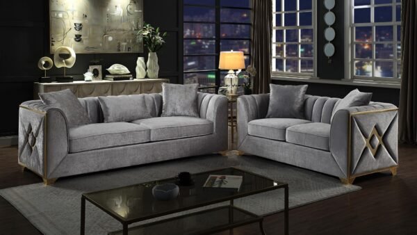 VELENCIA 2 PC LIVING ROOM SET IN SILVER