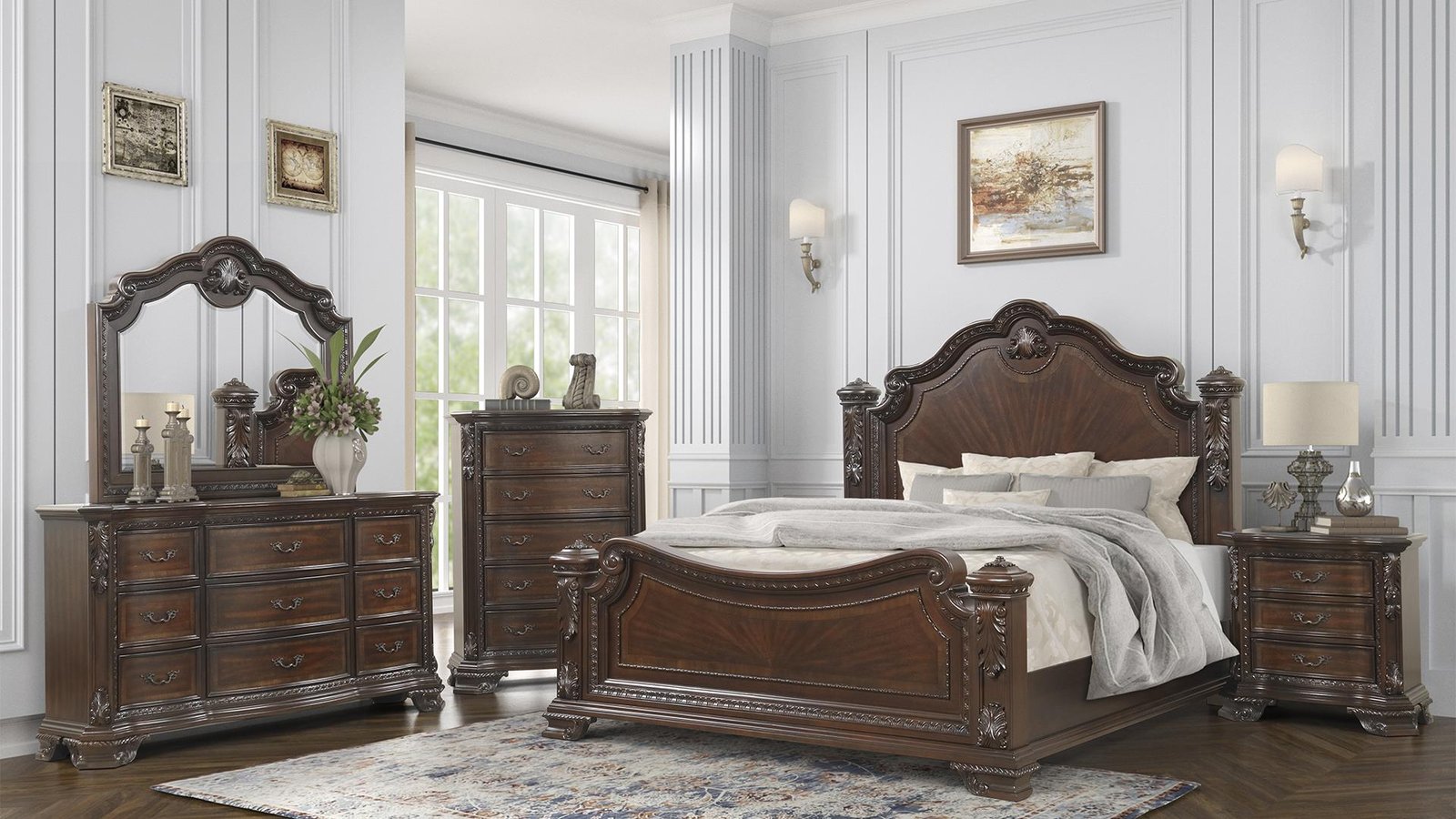 VINTAGE KING 5 PC BEDROOM SET IN WALNUT