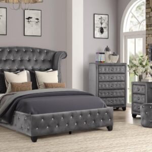 SOPHIA KING 5 PC VANITY BEDROOM SET IN GRAY