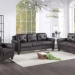 CLASSIC DARK BROWN TUFTED LEATHER SOFA SET