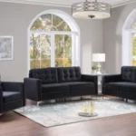 ELEGANT BLACK VELVET TUFTED SOFA SET