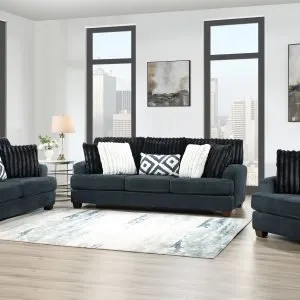Sophisticated Dark Blue Fabric Living Room Set