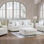 Elegant Ivory Striped Fabric Living Room Set