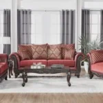 Victorian Red Fabric Living Room Set