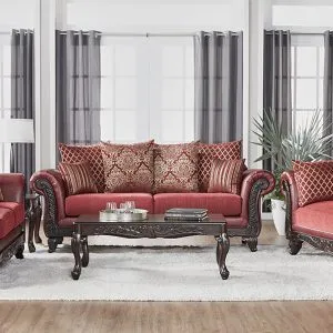 Victorian Red Fabric Living Room Set