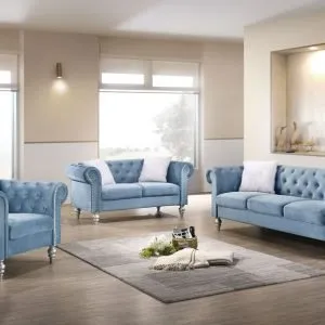 Sky Blue Velvet Living Room Set