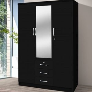 ONYX MIRROR BLACK TRIPLE DOOR WARDROBE