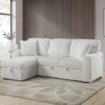 Chic Off-White Corduroy Pop-Up Sleeper Sectional