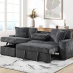Elegant Charcoal Corduroy Pop-Up Sleeper Sectional