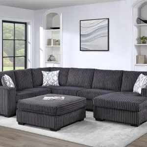 Sophisticated Charcoal Corduroy Sectional Sofa