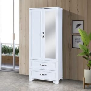 IVORY WHITE 2-DOOR 2-DRAWER WARDROBE