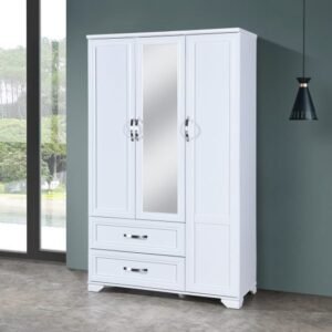 PEARL WHITE 3-DOOR 2-DRAWER WARDROBE